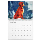 12 Monate Red Irish Setter Dog Aquarellmalerei Kalender (Jan 2026)