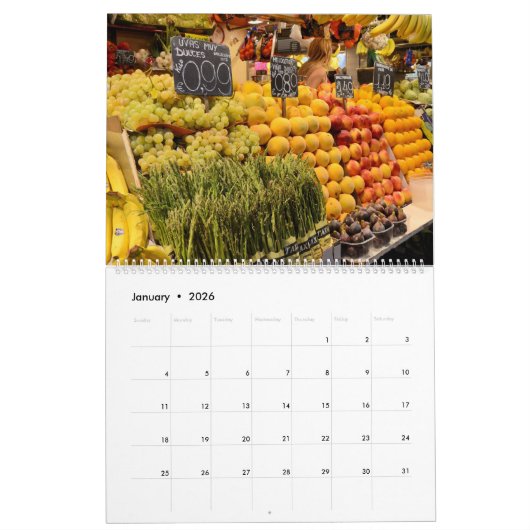 12 Monate Sammlung von Lebensmittelimages Kalender (Jan 2026)