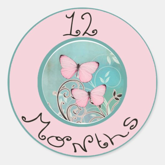 12 Monate Schmetterlingsmeilenstein Runder Aufkleber (Vorderseite)