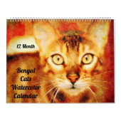 12 Monate Schöne Bengalische Katzen Aquarellmalere Kalender (Titelbild)