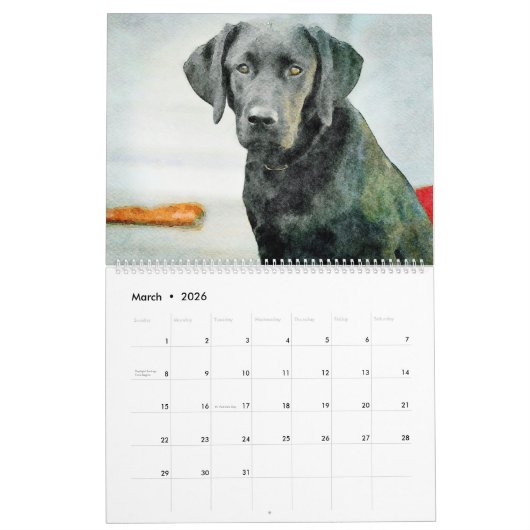 12 Monate Schwarzes Labor Hunde Haustiere Wasserfa Kalender (Mär 2026)