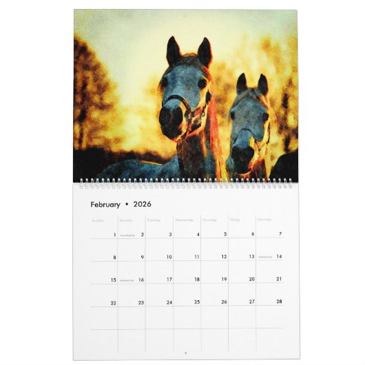 12 Monate Spirituosen Arabian Pferde Aquarellgesch Kalender (Feb 2026)