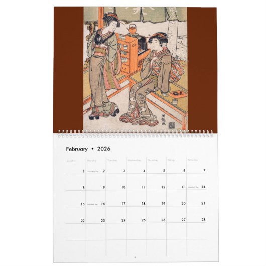 12 Monate Szenen des alten Japan (japanische Kunst Kalender (Feb 2026)