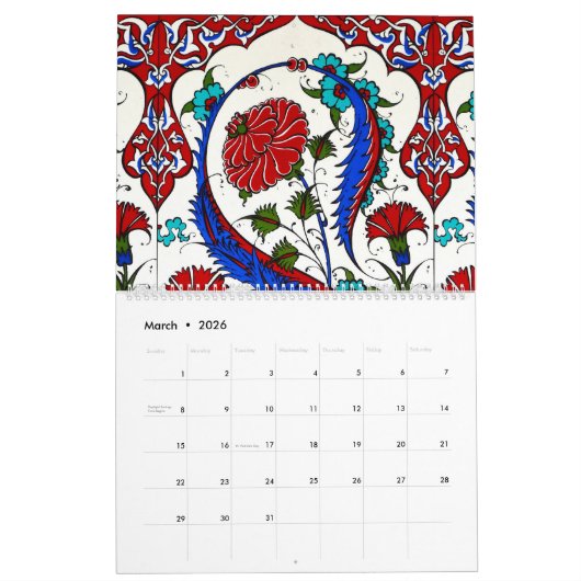 12 Monate türkischer Tiles Kalender (Mär 2026)