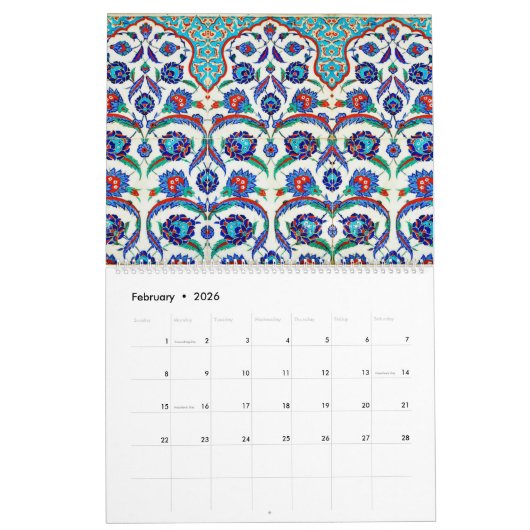 12 Monate türkischer Tiles Kalender (Feb 2026)