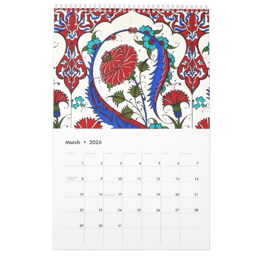 12 Monate türkischer Tiles Kalender (Mär 2026)