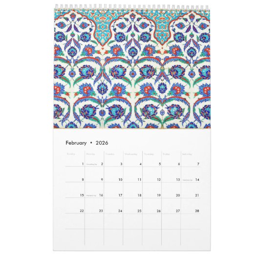 12 Monate türkischer Tiles Kalender (Feb 2026)