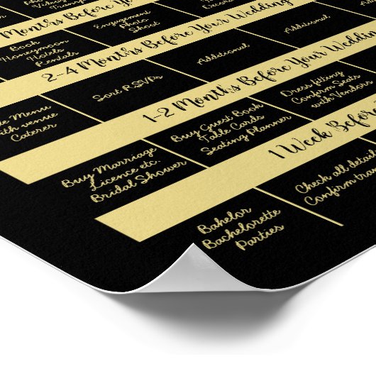 12 MONATE WEDDING PLANNER TEMPLATE Black Gold Poster (Ecke)