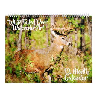 12 Monate - Whitetail Deer Watercolor Wildlife Kalender