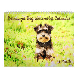 12-monatiger entzückender Schnauzer verfolgt Kalender