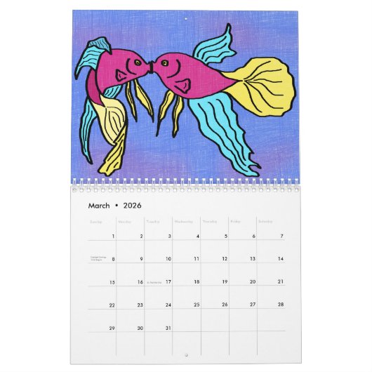 12-monatiger Kalender kindlicher Zeichnungen (Mär 2026)