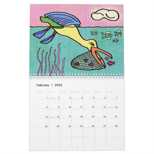 12-monatiger Kalender kindlicher Zeichnungen (Feb 2026)