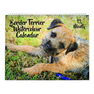 12 Monats-Grenzterrier-HundeWasserfarbe-Malen Kalender