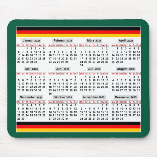 12-Monats-Kalender des Jahres 2025 Mousepad (Vorne)