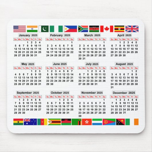 12-Monats-Kalender des Jahres 2025 Mousepad (Vorne)