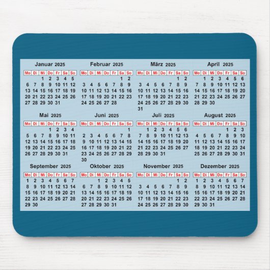 12-Monats-Kalender des Jahres 2025 Mousepad (Vorne)
