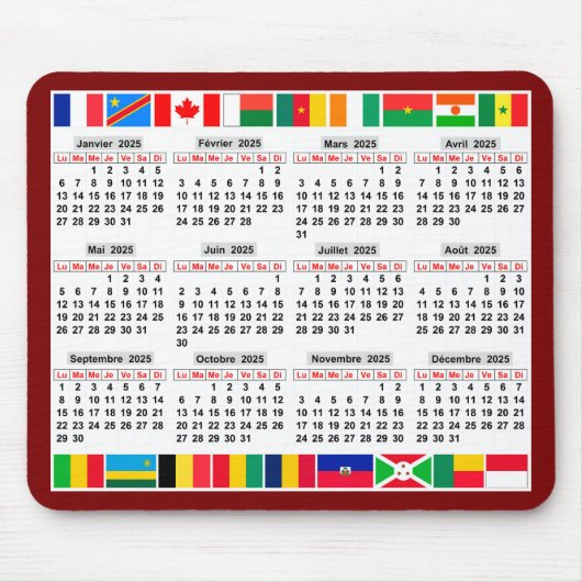 12-Monats-Kalender des Jahres 2025 Mousepad (Vorne)