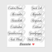 12 Namen Custom Guest List Calligraphy Gray Heart Aufkleber (Blatt)