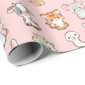 12 Niedliche Chinesische Zodiakische Tiere Kawaii Geschenkpapier (Rolleneckpunkt)