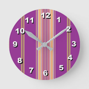 12 Number Choices to Choose-Purple Striped Clock Runde Wanduhr