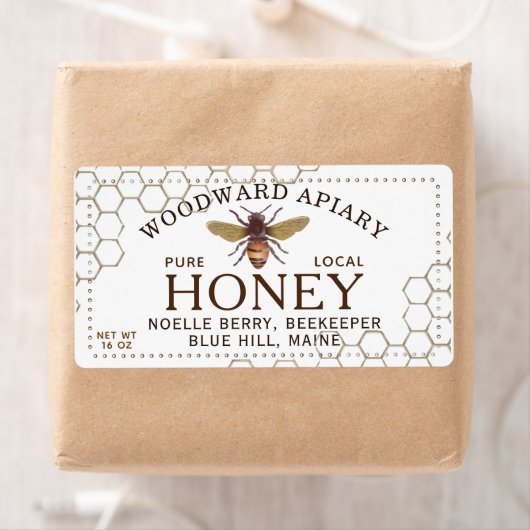 12 oz Hexagon Honey Label mit Honigbiene (Insitu)