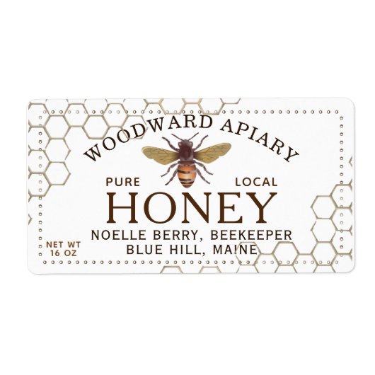 12 oz Hexagon Honey Label mit Honigbiene (Vorne)