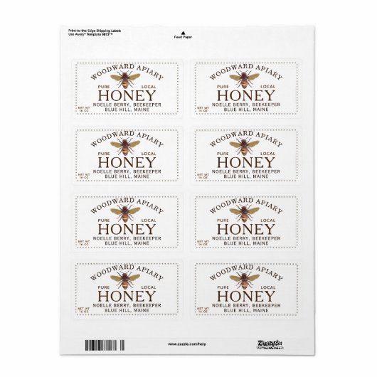 12 oz Hexagon Honey Label mit Honigbienenwabenrübe (Vorne)