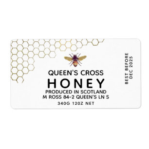 12 oz Honey Hex Jar Label mit Wabenrüben und Biene