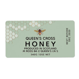 12 oz Honey Hex Jar Label mit Wabenrüben und Biene