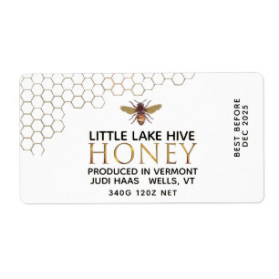 12 oz Honey Hex Jar Label mit Wabenrüben und Biene