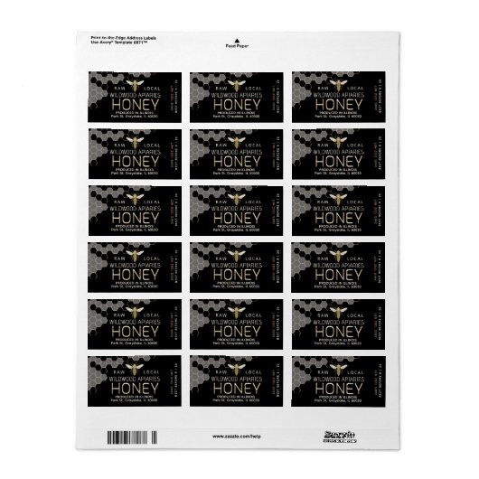 12 oz Honey Hex Jar Label Queen Bee Honeycomb Adressaufkleber (Vorne)