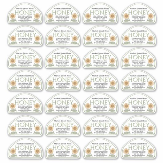 12 oz Skep Form Honey-Label mit Sonnenblume Grün Aufkleber (Vorderseite)