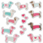 12 PASTEL DACHSHUND VINYL STICKERS AUFKLEBER (Vorderseite)