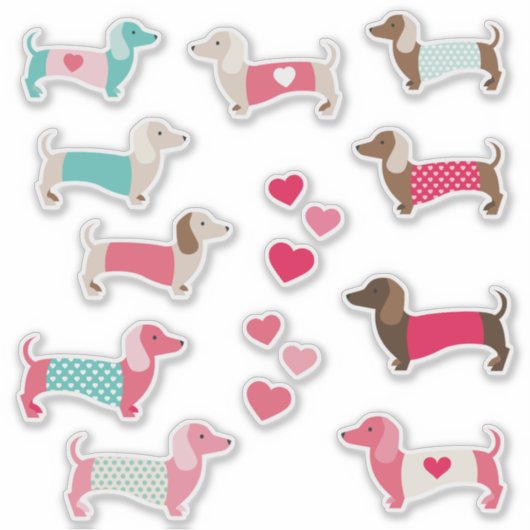 12 PASTEL DACHSHUND VINYL STICKERS AUFKLEBER (Vorderseite)