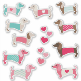 12 PASTELL DACHSUND VYNIL AUFKLEBER