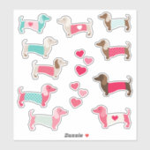 12 PASTELL DACHSUND VYNIL AUFKLEBER (Blatt)