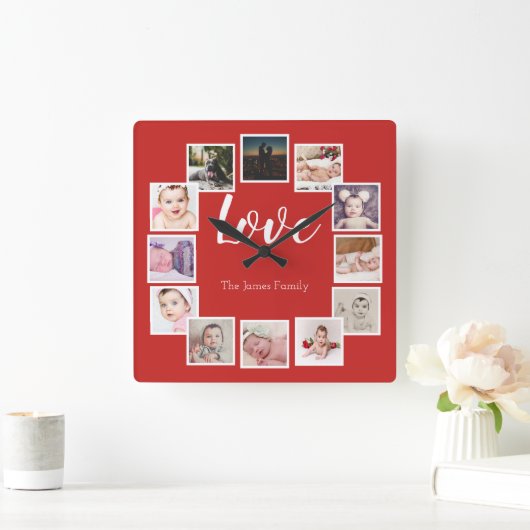 12 Personalisierte FotoCollage Quadratische Wanduhr (Zuhause)