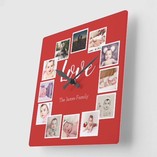 12 Personalisierte FotoCollage Quadratische Wanduhr (Winkel)