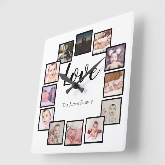 12 Personalisierte FotoCollage Quadratische Wanduhr (Winkel)
