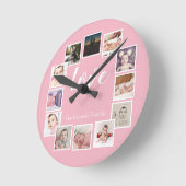 12 Personalisiertes Fotomaterial Rosa Runde Wanduhr (Winkel)