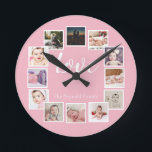 12 Personalisiertes Fotomaterial Rosa Runde Wanduhr<br><div class="desc">12 Foto Collage Personalisiert Vorlage rosa Wanduhr .. Fügen Sie einfach Ihre eigenen Fotos und Texte zu dieser großartigen Wanduhr .. einfach zu personalisieren .. anpassbare Fotovorlagen Uhr von Ricaso - perfekte Geschenkideen</div>