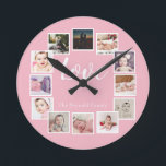 12 Personalisiertes Fotomaterial Rosa Runde Wanduhr<br><div class="desc">12 Foto Collage Personalisiert Vorlage rosa Wanduhr .. Fügen Sie einfach Ihre eigenen Fotos und Texte zu dieser großartigen Wanduhr .. einfach zu personalisieren .. anpassbare Fotovorlagen Uhr von Ricaso - perfekte Geschenkideen</div>
