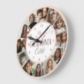 12 Photo Collage Best Grandma Ever Large Clock Große Wanduhr (Winkel)
