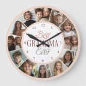 12 Photo Collage Best Grandma Ever Large Clock Große Wanduhr (Vorderseite)