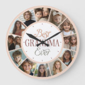 12 Photo Collage Best Grandma Ever Large Clock Große Wanduhr (Vorderseite)