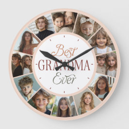 12 Photo Collage Best Grandma Ever Large Clock Große Wanduhr