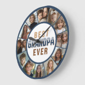 12 Photo Collage Best Grandpa Ever Large Clock Große Wanduhr (Winkel)