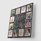 12 Photo Collage Grandchildren Quote Black Wood Quadratische Wanduhr (Winkel)