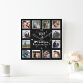 12 Photo Collage Love Quote Wedding Anniversary Quadratische Wanduhr (Zuhause)