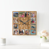 12 Photo Collage Personalized Wall Clock Quadratische Wanduhr (Zuhause)